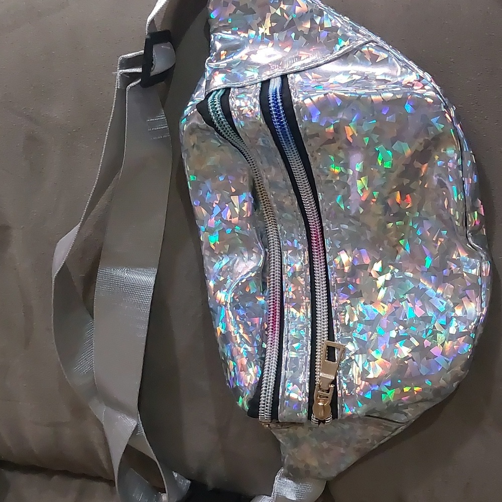 Silver Reflective lazer waist bag. Shiny